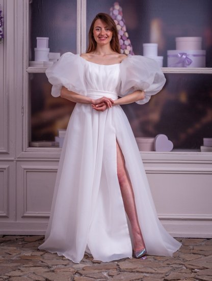 Свадебное пышное платье и рукавами «буфф», фото 1
