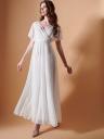 Нарядное блестящее шифоновое белое длинное платье, фото 4
