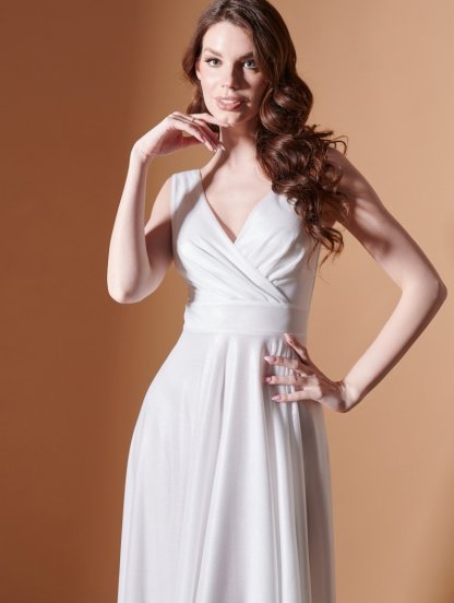 Модное белое шифоновое платье | Белое макси-платье | Потрясающее платье с открытой спиной, фото 1