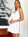 Короткое шелковое платье на брительках в белом цвете, фото 2
