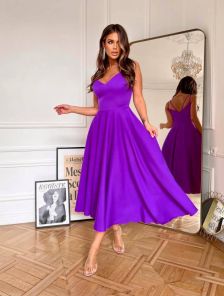 Потрясающее фиолетовое летнее платье для женщин/ Платье миди на бретельках/Идеальное весеннее платье для вечеринок, выпускных вечеров
