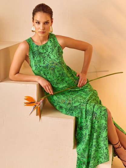 Повседневное длинное платье в стиле "печворк" с разрезами, фото 1