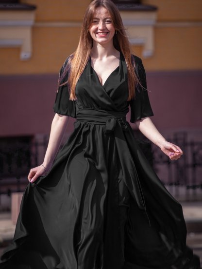 "Волшебное черное платье на запах | Женское летнее платье в пол | Идеально подходит для любой вечеринки", фото 1