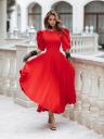 Идеальное платье для выпускного вечера в ярко-красном цвете, длина миди, трапеция | Открытое летнее платье с короткими рукавами и круглым вырезом | кр, фото 7