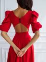 Идеальное платье для выпускного вечера в ярко-красном цвете, длина миди, трапеция | Открытое летнее платье с короткими рукавами и круглым вырезом | кр, фото 3