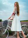 «Белое летнее платье для женщин | Свободное платье трапециевидной формы с цветочным принтом | Рукава-фонарики и шнуровка сзади», фото 5