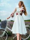 «Белое летнее платье для женщин | Свободное платье трапециевидной формы с цветочным принтом | Рукава-фонарики и шнуровка сзади», фото 2