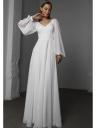 Шикарное шифоновое платье макси с V-образным вырезом белого цвета и длинными рукавами-буфами — идеально для любого сезона, фото 2