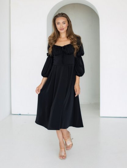 Чорное платье миди длинны с рукавом, фото 1