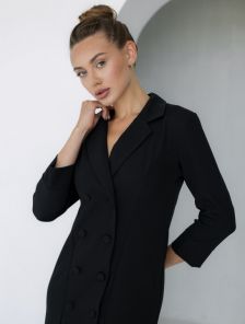 Стильное короткое черное платье пиджак на длинный рукав