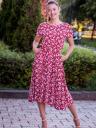 Повседневное красное платье-миди А-силуэта: Хлопковое платье с цветочным принтом для летних каникул, фото 2