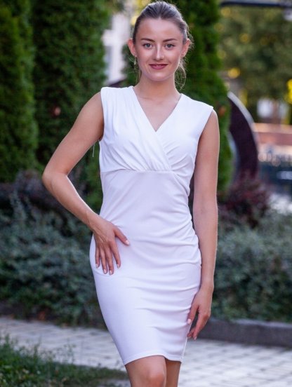 Белое короткое платье без рукавов с V-вырезом, фото 1