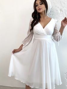 Нарядное белое шифоновое платье миди длинны
