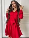 Элегантное шикарное красное шелковое мини-платье с длинными рукавами, фото 2