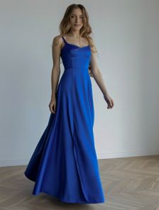 Атласное платье макси для выпускного вечера вашей мечты синего цвета