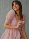 Пастельно-розовое пудровое платье:короткое платье с квадратным вырезом и рукавами-фонариками для выпускного,дня рождения ,вечеринки, фото 2