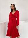 Элегантное красное шелковое платье миди: V-образный вырез и длинные рукава, идеально подходит для наряда на день рождения или выпускной, фото 6