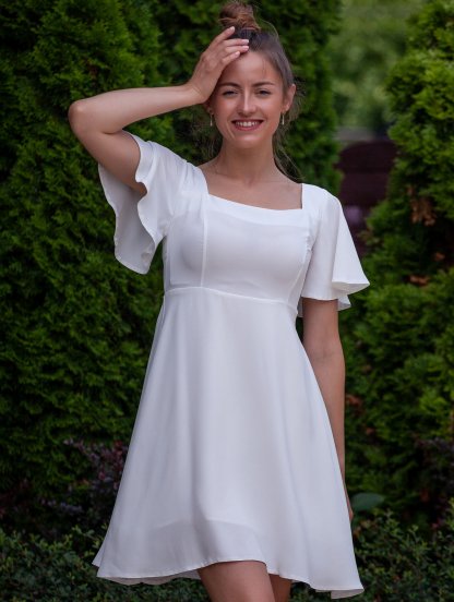 Шикарное маленькое белое платье с короткими рукавами, фото 1