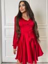 Элегантное шикарное красное шелковое мини-платье с длинными рукавами, фото 3