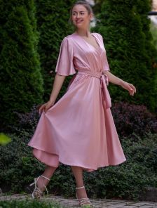 Шелковое розовое платье миди