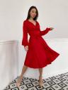 Элегантное красное шелковое платье миди: V-образный вырез и длинные рукава, идеально подходит для наряда на день рождения или выпускной, фото 8