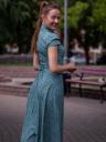 Бирюзовое платье-миди трапециевидного силуэта с завышенной талией, фото 6