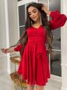 Элегантное шикарное красное шелковое мини-платье с длинными рукавами, фото 4