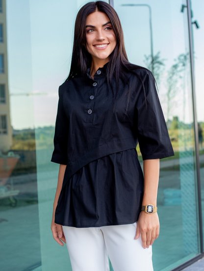 Черная женская рубашка с рукавом 3\4 и элегантными гудзиками., фото 1