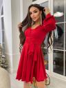 Элегантное шикарное красное шелковое мини-платье с длинными рукавами, фото 6