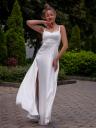 Роскошное белое платье длиной в пол: элегантное атласное макси-трапеция с вырезом с открытыми плечами и боковым разрезом, фото 10