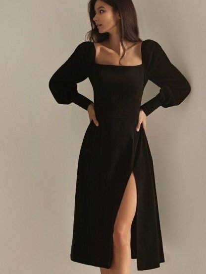 Элегантное платье черного цвета с квадратным вырезом, фото 1