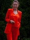 Летний женский льнянной костюм оранжевого цвета, фото 5