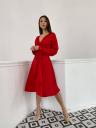 Элегантное красное шелковое платье миди: V-образный вырез и длинные рукава, идеально подходит для наряда на день рождения или выпускной, фото 3