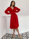 Элегантное красное шелковое платье миди: V-образный вырез и длинные рукава, идеально подходит для наряда на день рождения или выпускной, фото 2