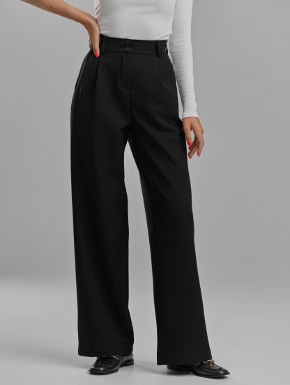 Современные, черные, брюки палаццо с карманами, фото 1