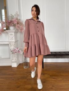 Женское платье длиной выше колена: с длинным рукавом, воротником-стойкой для офиса или летнего дня рождения