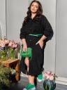 Стильное вельветовое платье миди: черное платье-рубашка на пуговицах с длинными рукавами, фото 2