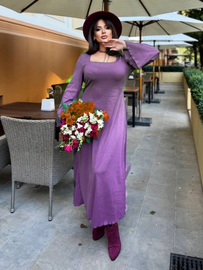 Модное облегающее платье лавандового цвета со шнуровкой, фото 1