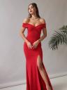 Элегантное облегающее красное платье с открытыми плечами, фото 2
