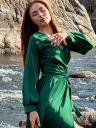 Нарядное женское платье на запах: Потрясающее зеленое макси-платье – шелковое платье А-силуэта с длинными рукавами для гостей на свадьбу и вечеринок., фото 6