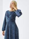 Женское стильное синее платье миди длины в мелкий горошек на длинный рукав, фото 4