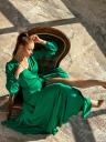Нарядное женское платье на запах: Потрясающее зеленое макси-платье – шелковое платье А-силуэта с длинными рукавами для гостей на свадьбу и вечеринок., фото 2
