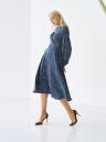 Женское стильное синее платье миди длины в мелкий горошек на длинный рукав, фото 2