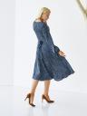 Женское стильное синее платье миди длины в мелкий горошек на длинный рукав, фото 3