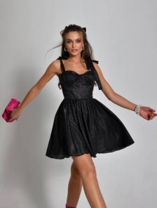 Модное корсетное черное блестящее короткое платье