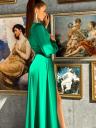 Нарядное женское платье на запах: Потрясающее зеленое макси-платье – шелковое платье А-силуэта с длинными рукавами для гостей на свадьбу и вечеринок., фото 5
