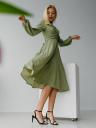 Женское стильное зеленое платье миди длины в мелкий горошек на длинный рукав, фото 2