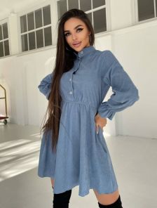 Синее короткое платье на пуговицах