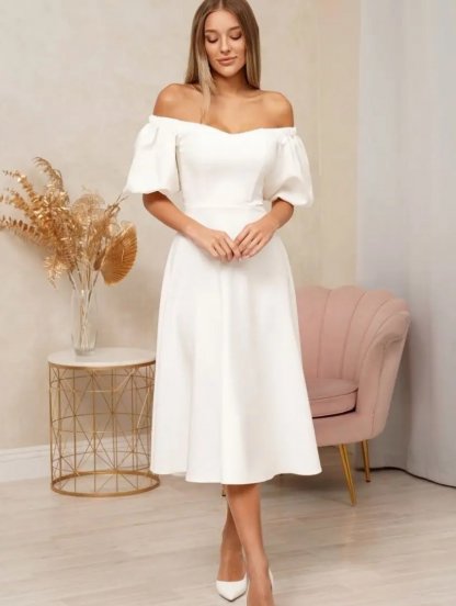 Женское элегантное молочное платье, фото 1