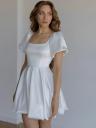 Коктейльное короткое пышное платье с коротким рукавом белого цвета, фото 6
